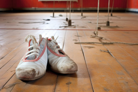 fencing shoes on a gymnasium floor, created with generative aiの素材