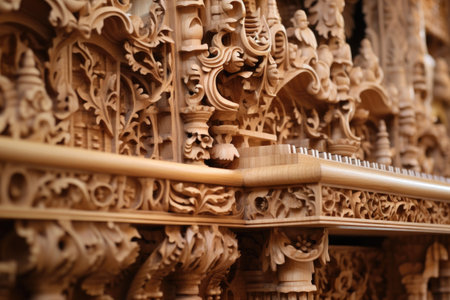 detail of harmoniums intricate wood carving, created with generative aiの素材