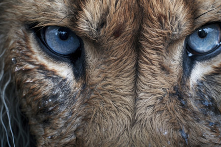 close-up of a lions fierce eyes, capturing the intensity of the performance, created with generative aiの素材