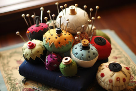 pins and needles organized in a pin cushion, created with generative aiの素材