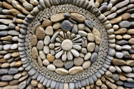 intricate pattern of stones in dry stone wall, created with generative aiの素材