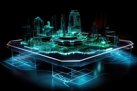 futuristic holographic mapping and navigation system, created with generative aiの素材