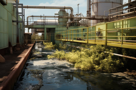 clean water flowing out of treatment plant, created with generative aiの素材