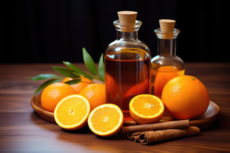 essential oil infusion with orange and cinnamon, created with generative aiの素材