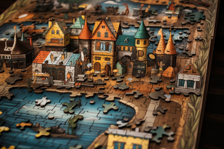 close-up of a partially assembled puzzle, created with generative aiの素材