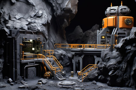 3d-printed modular mining station on asteroid, created with generative aiの素材