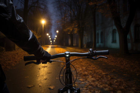illuminated bike light being attached to handlebars, created with generative aiの素材