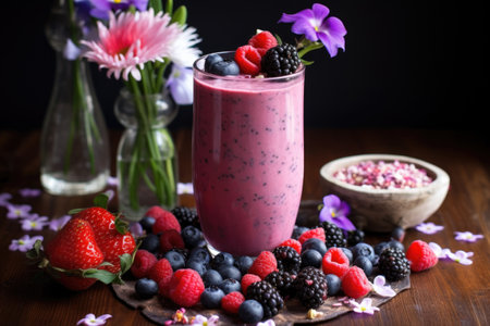 berry smoothie with a swirl of almond milk, created with generative aiの素材
