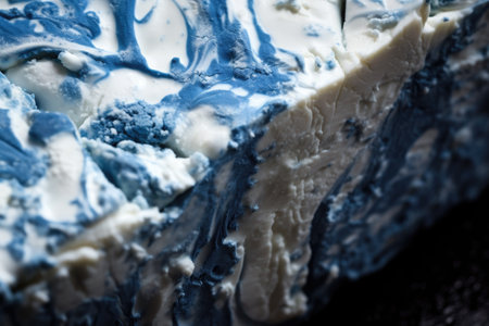 macro shot of blue veins in homemade blue cheese, created with generative aiの素材