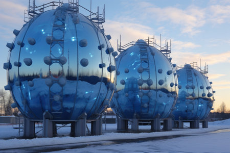 cryogenic storage tanks with frosty exterior, created with generative aiの素材