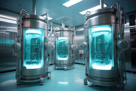 advanced cryopreservation equipment in a lab setting, created with generative aiの素材