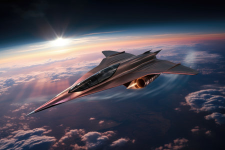 hypersonic jet flying above earths atmosphere, created with generative aiの素材