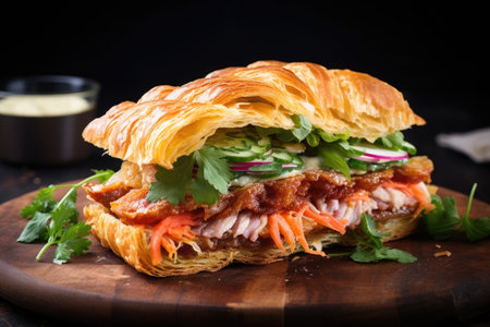 vietnamese-french fusion banh mi croissant sandwich, created with generative aiの素材