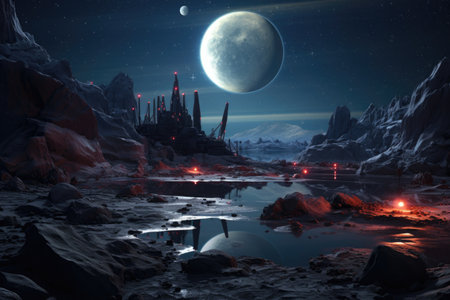 futuristic space telescope scanning distant exoplanets, created with generative aiの素材