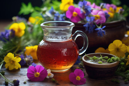 vibrant wildflowers used for herbal tea, created with generative aiの素材
