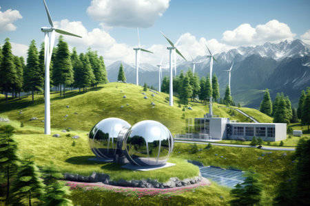 hydrogen fuel cells linked to renewable energy systems, created with generative aiの素材
