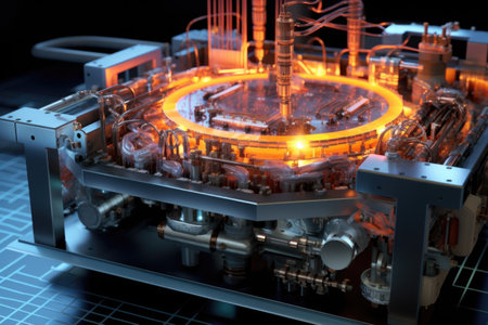 detailed view of proton exchange membrane pem electrolyzer, created with generative aiの素材