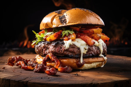 charred kangaroo burger on a toasted bun, created with generative aiの素材