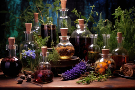 collection of essential oils from medicinal plants, created with generative aiの素材