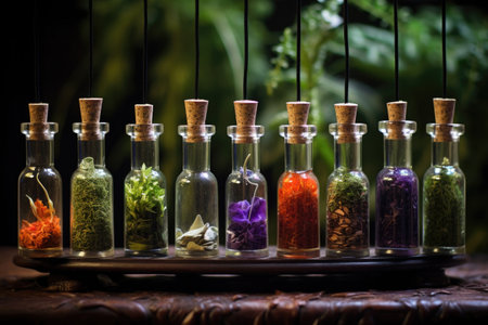 healing herb tinctures in dropper bottles, created with generative aiの素材