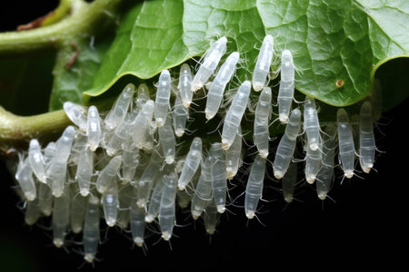 whiteflies swarming around the underside of a leaf, created with generative aiの素材