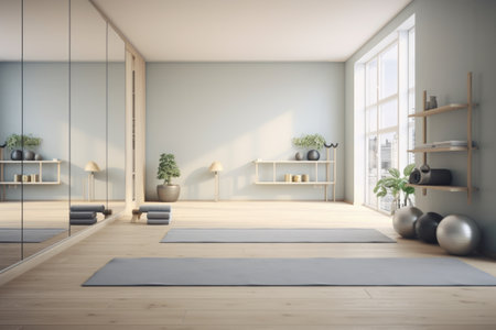 minimalist yoga studio with calming color scheme, created with generative aiの素材