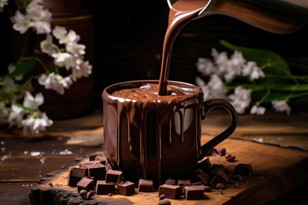 hot chocolate being poured into a cozy mug, created with generative aiの素材
