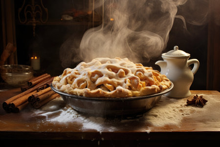steam rising from a freshly baked apple pie, created with generative aiの素材