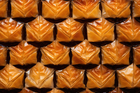 pre-cut diamond pattern in unbaked baklava, created with generative aiの素材