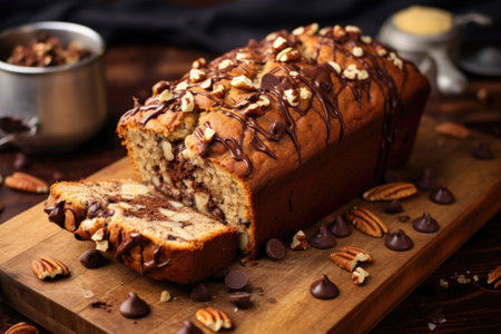 banana bread with chocolate chips and nuts, created with generative aiの素材
