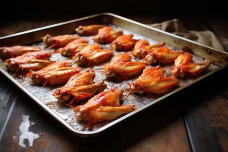 baking sheet with wings ready for oven, created with generative aiの素材