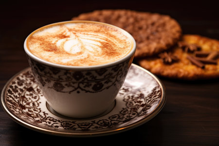 chai latte with a side of freshly baked cookies, created with generative aiの素材