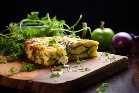 garnishing frittata with fresh herbs and cheese, created with generative aiの素材