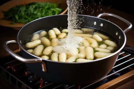 freshly cooked gnocchi draining in a colander, created with generative aiの素材