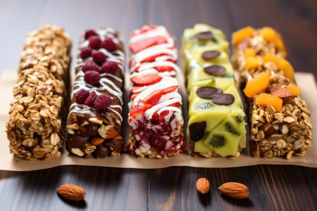 granola bars with various toppings and fillings, created with generative aiの素材