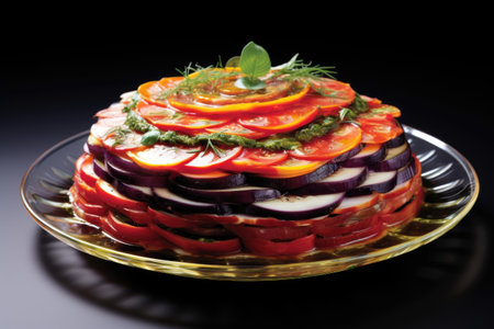 sliced ratatouille, revealing vibrant layers, created with generative aiの素材