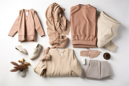 collection of ethical fashion brands products on white background, created with generative aiの素材