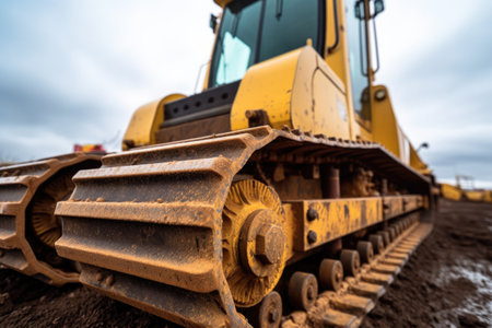 close-up of construction site bulldozers blade, ready to begin work, created with generative aiの素材