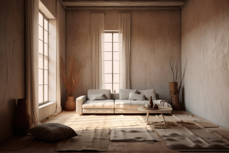 soft shadows and textures in a minimalist room, created with generative aiの素材