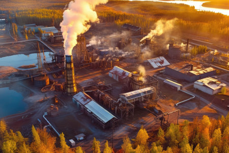 aerial view of aluminum smelting factory, created with generative aiの素材