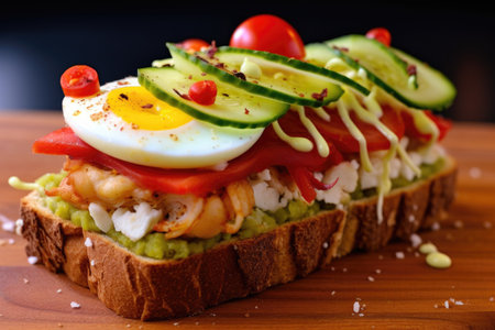 delicious open-faced sandwich with toppings, created with generative aiの素材