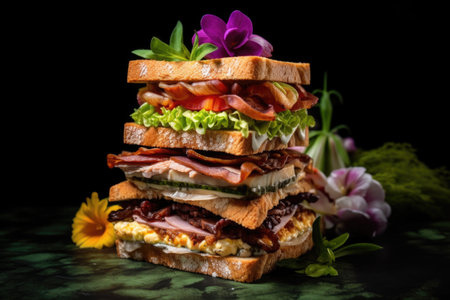 gourmet sandwich with unique and exotic ingredients, created with generative aiの素材