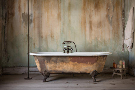 bathtub stain in vintage clawfoot tub, created with generative aiの素材