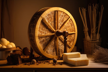 freshly made cheese wheel with a wax coating, created with generative aiの素材