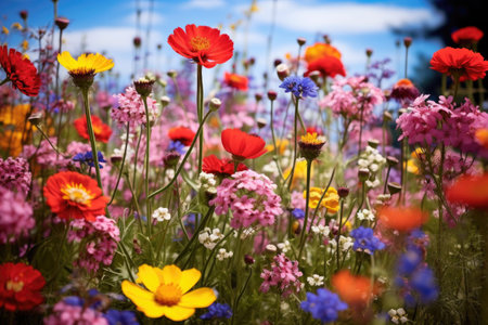 vibrant wildflowers in a meadow, potential ingredients, created with generative aiの素材