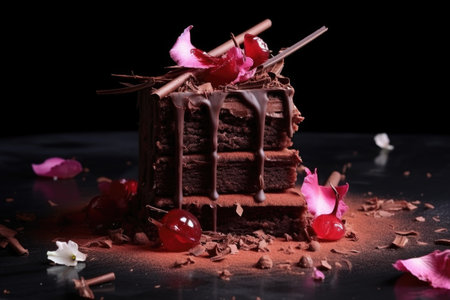chocolate shavings and cherry garnish, created with generative aiの素材