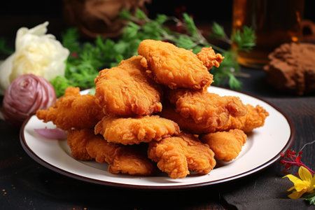 breaded chicken pieces on a plate before frying, created with generative aiの素材