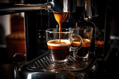 espresso shot pouring from smart coffee machine, created with generative aiの素材