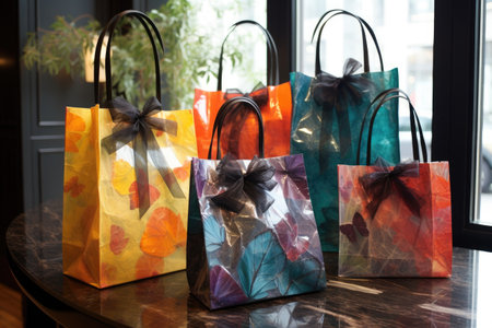 gift bags, tissue paper, and gift tags, created with generative aiの素材