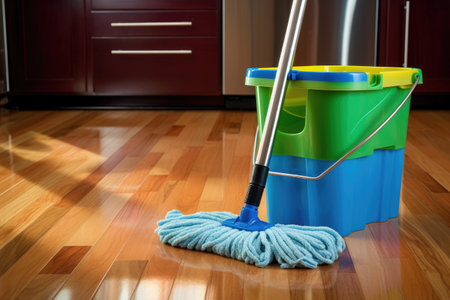 applying protective coating to bamboo flooring surface, created with generative aiの素材